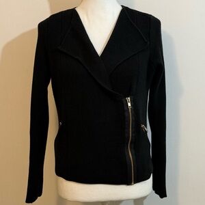 Chico’s Black Asymmetrical Zip Knit Jacket —Size 0 (US Small 4-6)
